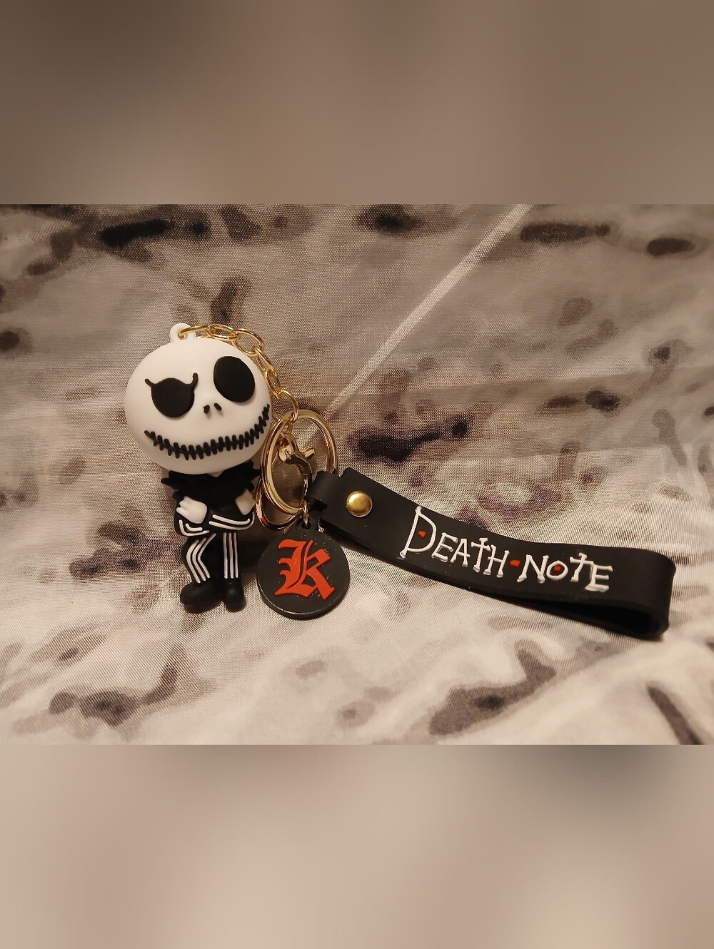 Stylish Black Jack Skellington Keychain with 'Death Note' Strap